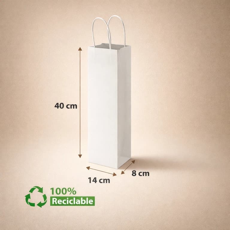 Bolsas de Papel Blancas para Botellas con Manillas 14 × 40 × 8 cm