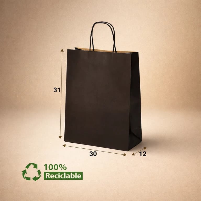 Bolsas de Papel Negras con Manillas 30 × 31 × 12 cm