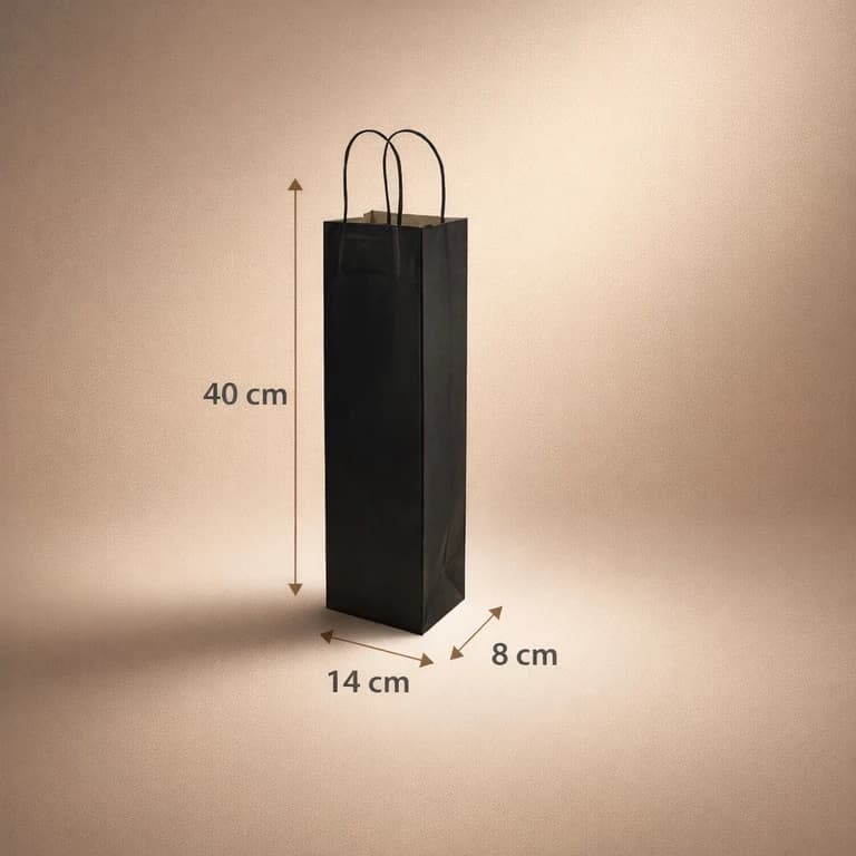 Bolsas de Papel Negras para Botellas con Manillas 14 × 40 × 8 cm