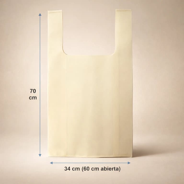 Bolsa TNT Camiseta 60 × 70 cm Crudo (10 kg máx.)