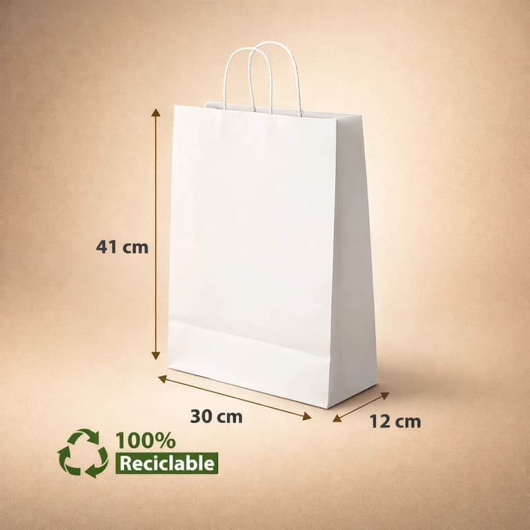 Bolsas de Papel Blancas con Manillas 30 × 41 × 12 cm