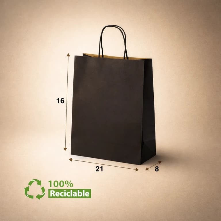 Bolsas de Papel Negras con Manillas 16 × 21 × 8 cm