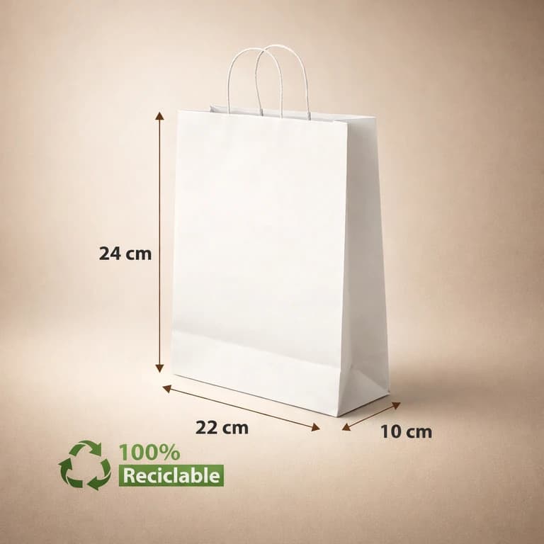 Bolsas de Papel Blancas con Manillas 22 × 24 × 10 cm
